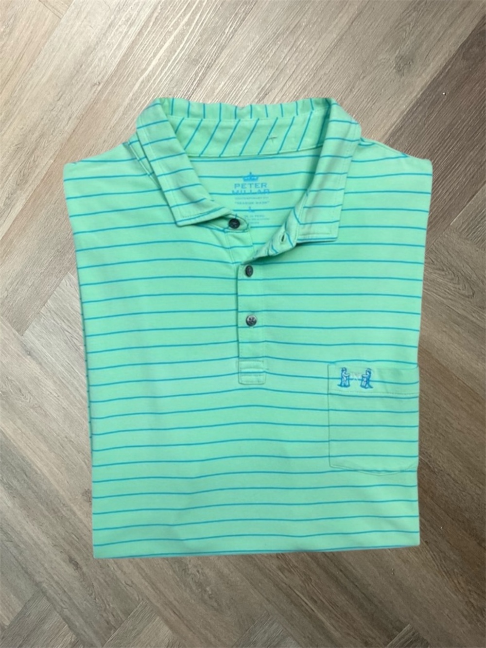 Peter Millar Polo Shirt Mens Large Green Blue Performance Stripe Golf Preppy